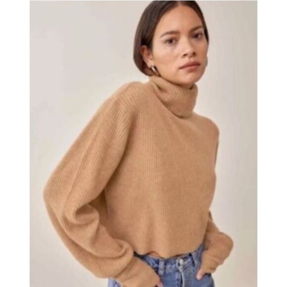 NWOT Reformation Luisa Cropped cashmere Sweater Camel Color, Large $228 A23 - Picture 2 of 9